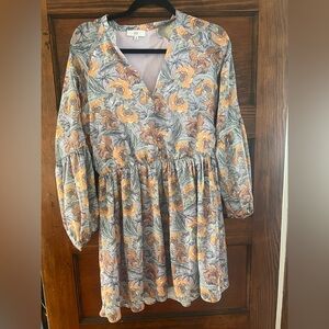 NSR Floral Long Sleeve Dress in Orange and Gray